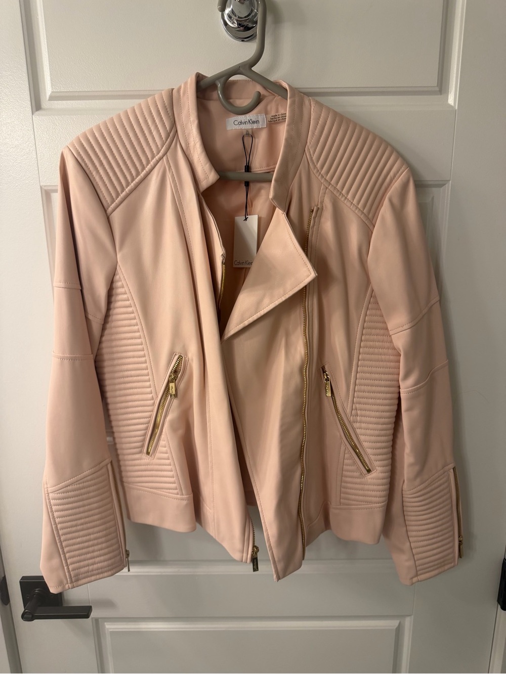 Calvin Klein Soft Blush Quilted Moto Jacket